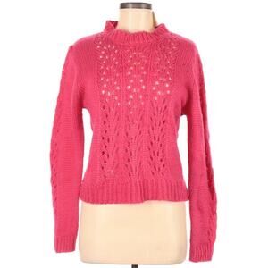 Woven Heart Open Stitch Crochet Pullover Sweater Long Sleeve HOT Pink LARGE